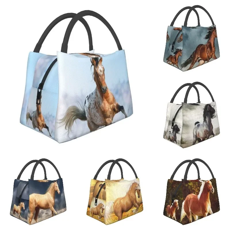 

Beautiful Appaloosa Stallion Running Gallop Insulated Lunch Bag for Women Portable Horse Thermal Cooler Lunch Box Beach Camping