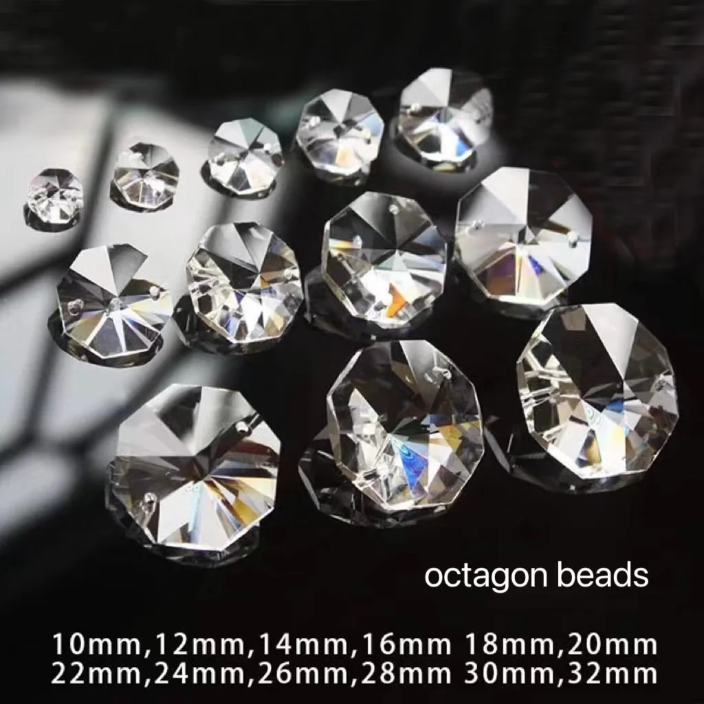 Two Holes Clear 10mm-38mm Crystal Octagon Beads for Garlands Hanging Strand Home Wedding Marrige FengShui Suncatcher Decoration