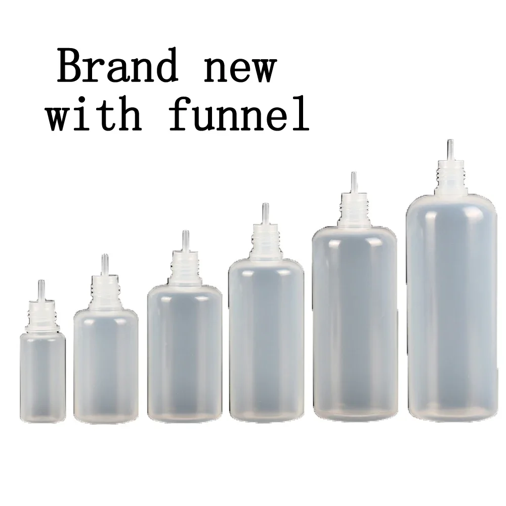 10PCS 5ml-120ml Empty Dropper Bottles LDPE Squeezable Eye E Liquid Juice Container CRC Cap Long Dropper Tip + Funnels