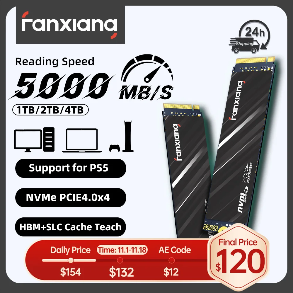 Fanxiang S690Q PCIe Gen4 M.2 NVMe SSD 500GB 1TB 2TB Tot 5200 MB/s 3D NAND SLC Cache Solid State Drive Upgrade Opslag voor PS5