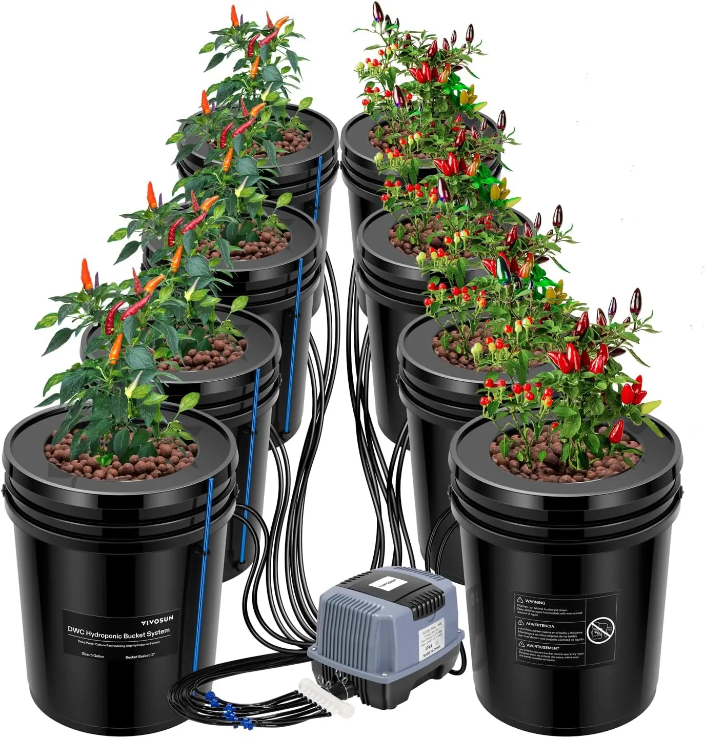 Hydroponics Grow System with Top Drip Kit 5Gallon Deep Water Culture Recirculating Drip Garden System with Multi-Purpose AirHose