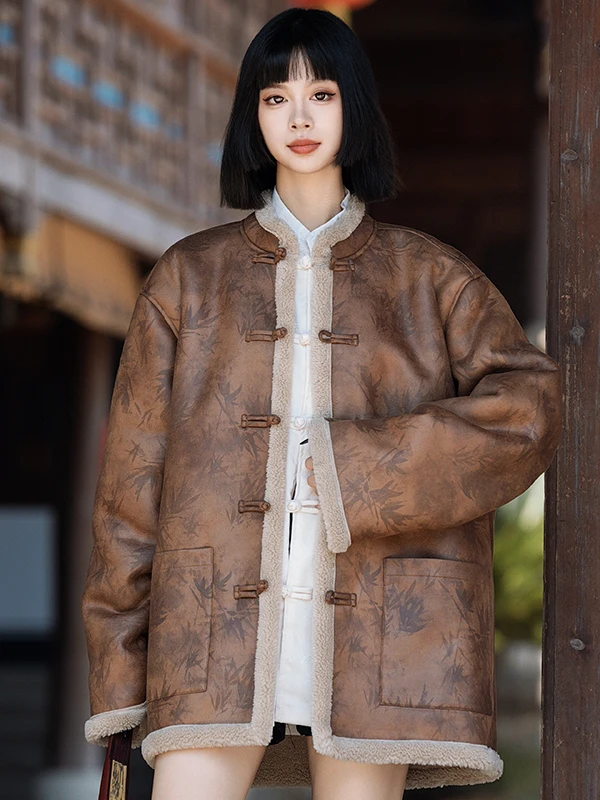 

Men's Thiened Fce Lined eepskin Velvet Jaet Chinese Sle Cotton Coat Winter Warm Faion Ci Outfit Long Sve Coat