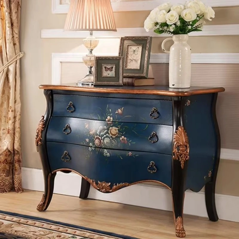 

Vintage Art Hand Painted Blue Bucket Cabinets, Drawers Living Room Cabinets Storage Porch Bedside Tables
