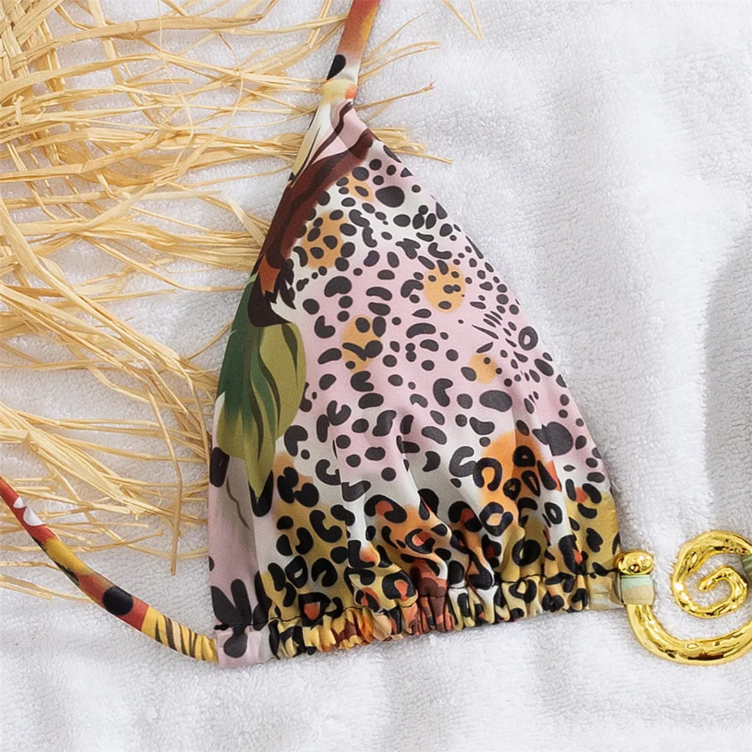 S - XL, Leopardenmuster, Neckholder-Bikini, Damen-Badebekleidung, zweiteiliges Bikini-Set, Damen-Badeanzug, gepolsterter Badeanzug, Badebekleidung, Schwimmbekleidung, V7548. – Detail 4