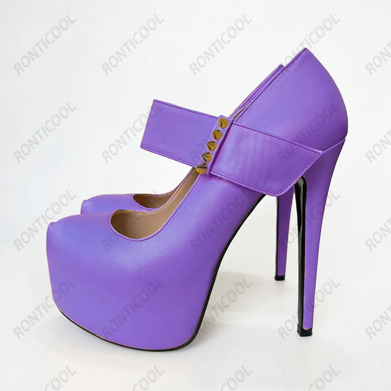 

Ronticool Handmade Women Platform Pumps Sexy Thin High Heels Round Toe Blue Fuchsia Club Shoes Ladies US Plus Size 35-52