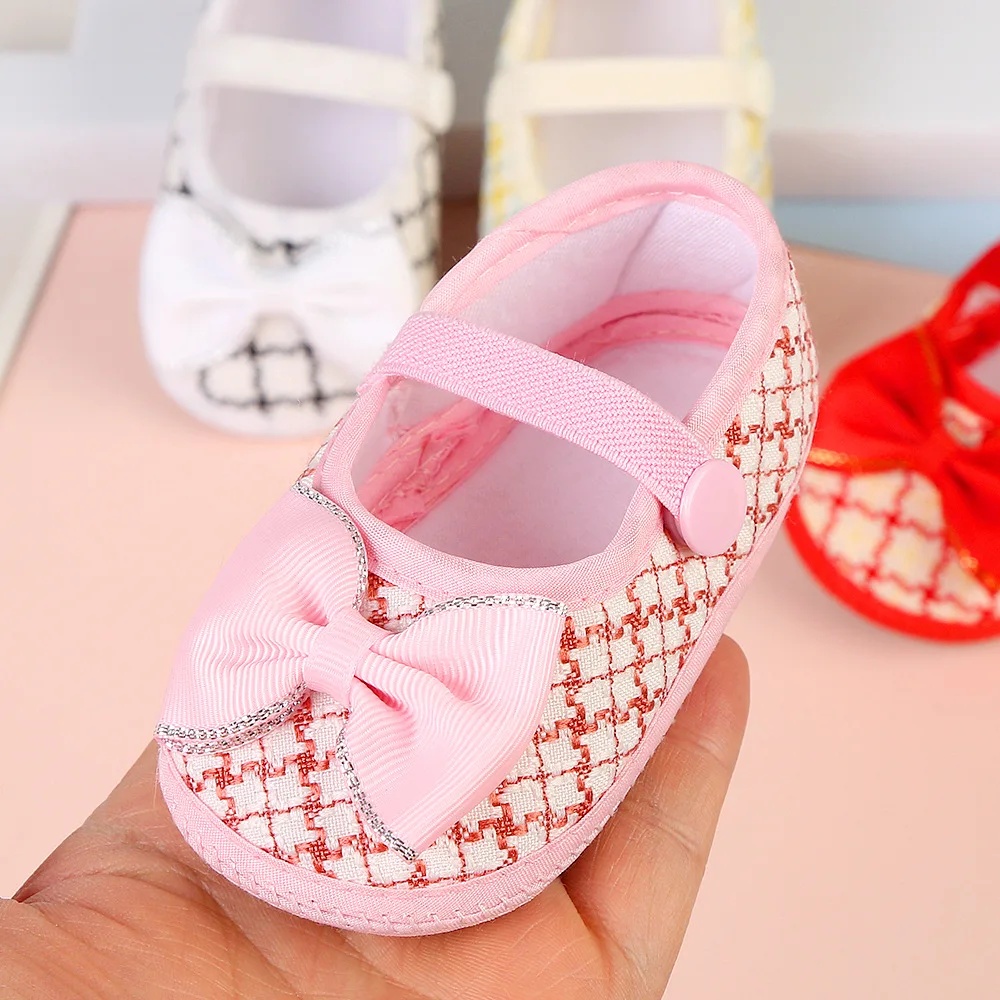 0~18M Cute Bowknot Newborn Baby Shoes Toddler Baby Girl First Walkers Soft Sole Infant Baby Girls Flats Pink Shoes