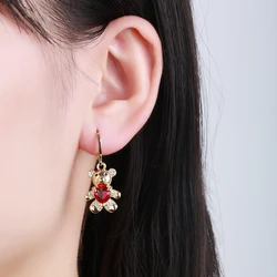 6-Color Cute Animal Teddy Bear Crystal Ear Clasp Simple And Creative Women Fashion Jewelry High Quality Gift Earrings