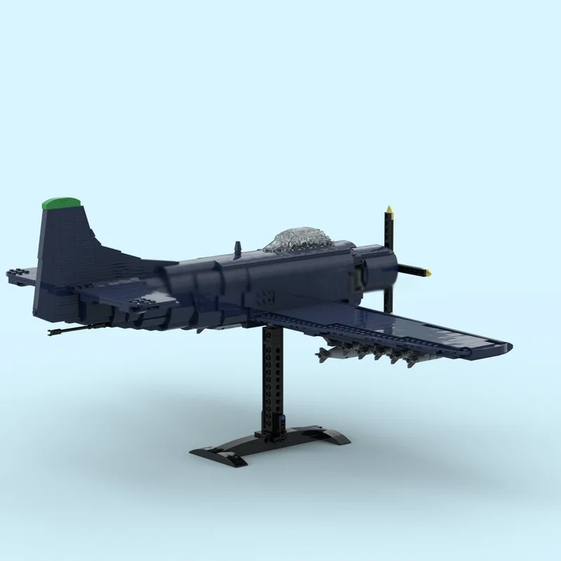 Pesawat Tempur Batu Bata Moc Angkatan Laut AS AD-2 Teknologi Skyraider Blok Bangunan Modular Model Hadiah Mainan Natal DIY Set Perakitan!