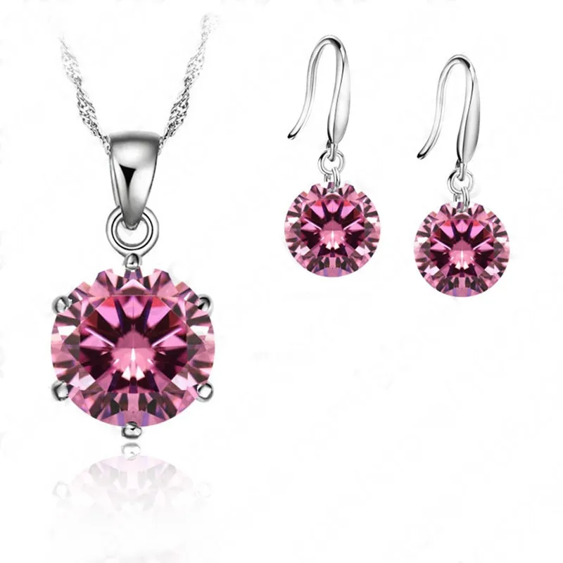 New Fashion Crystal Jewelry Set Cubic Zirconia CZ Pendant Necklace 925 Sterling Silver Jewelry Set Gift For Women Lovers