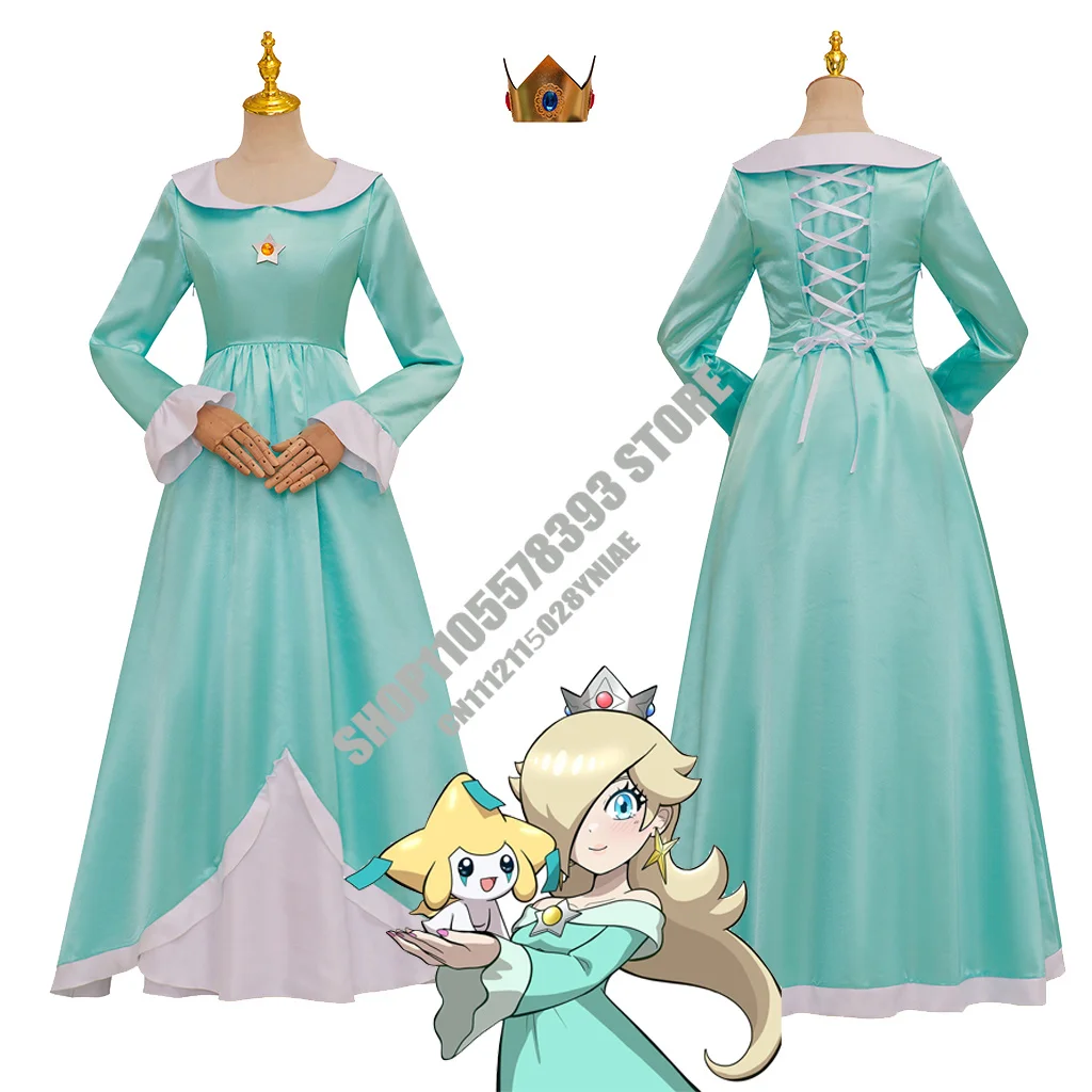 

Anime Rosalina Cosplay Costume Blue Dress With Crown Set Princess Disguise Halloween Carnival Party Outfits For Women