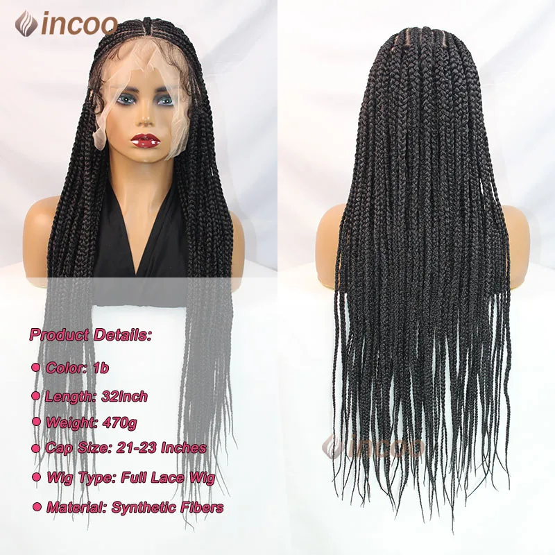 Synthetic Lace Front Wig Braided Wigs For Women Cornrow Braid Lace Wig Braiding Hair Full Lace Wig On Clearance Sale 32Inch