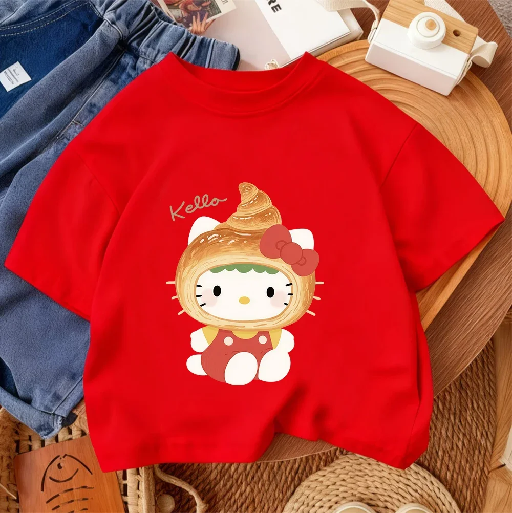 

Fashion Kids Summer Tee Hello Kitty Cute Kawaii Cartoon For Boys Girls Street Style Casual Outfit 3-14 Age