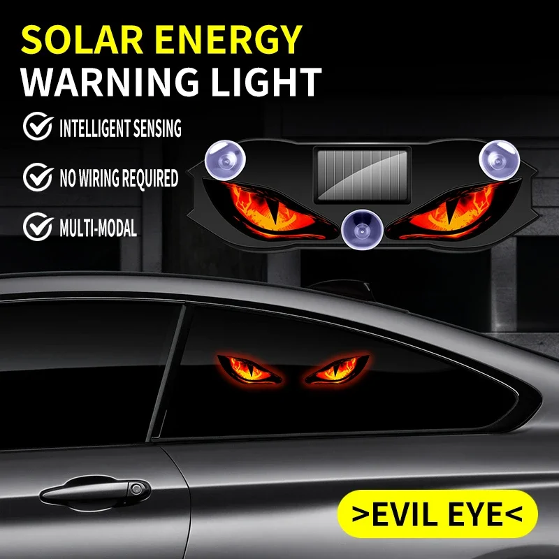 Solar Powered Car Window LED Light Vibration Activated Auto On/Off Devil's Eye Solar Charging Type-C Rechargeable Warning Light