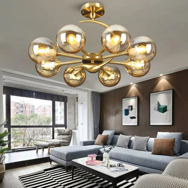 

2025 Modern Living Room LED Amber Glass Ball Pendant Restaurant Study Bedroom Glass Ball Home Decoration Pendant Free Delivery