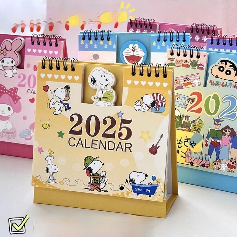 2025 Sanrio New Cute Desktop Calendar Kuromi Hellokitty Cinnamoroll Mymelody Desktop Ornament Notebook Plan Desks Calendar Gifts