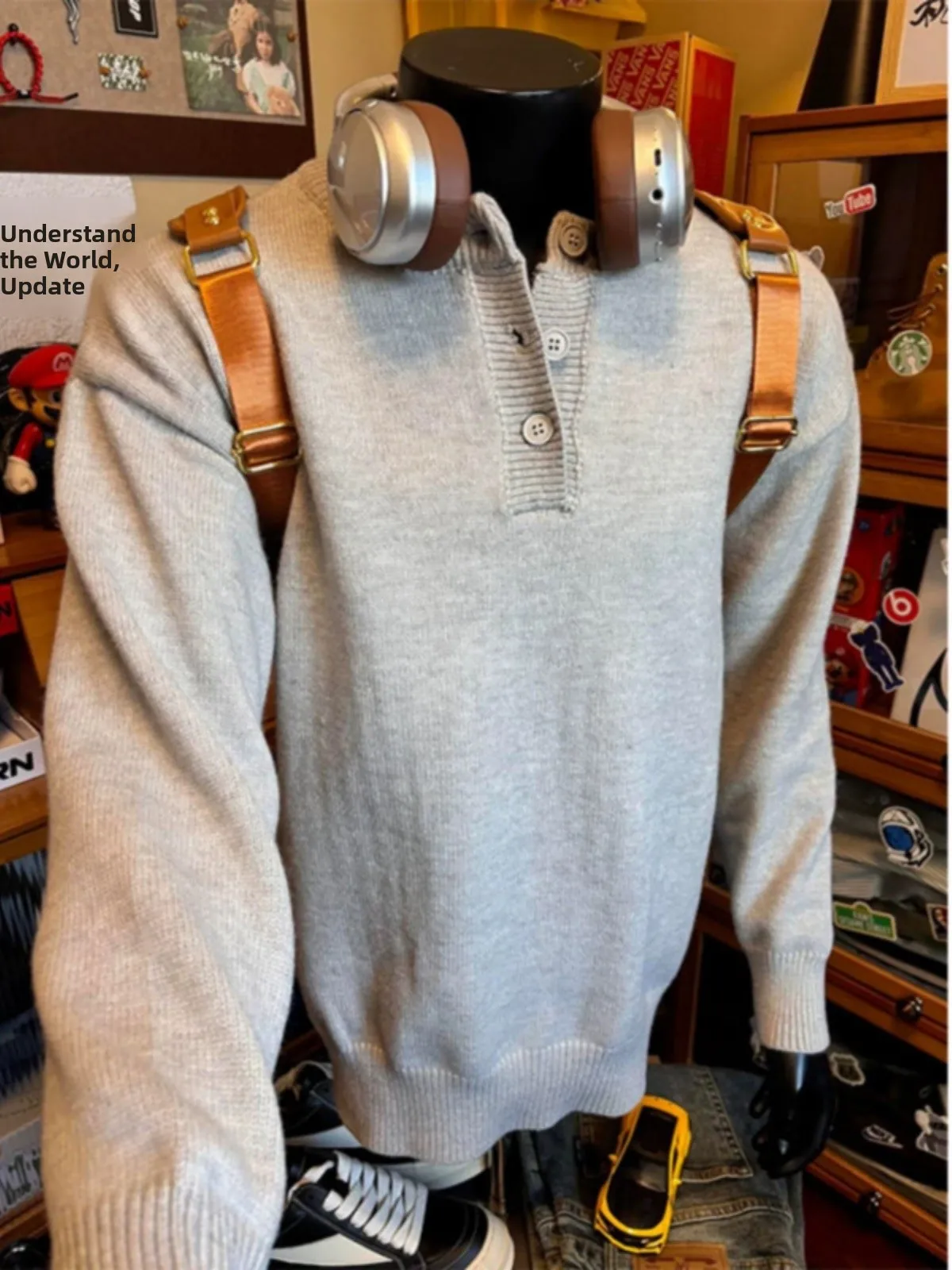 

Светло-серый мужской свитер с воротником хенли, зимняя базовая кофта в американском стиле, утепленный, с длинным рукавом, круглым вырезом