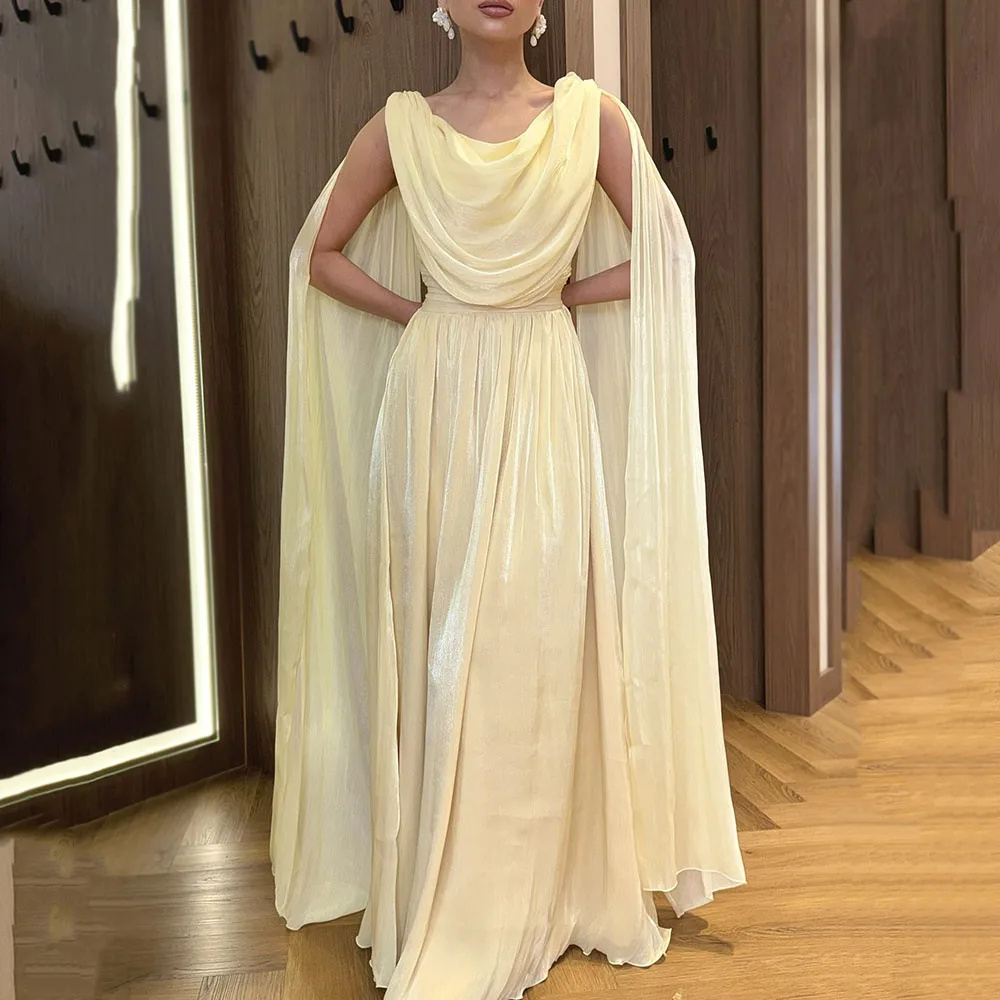 Msikoods yellow Prom Dress 2026 Elegant Draped Cape Bespoke Occasion Dress Floor Length Pleated Formal Party Gown Customizd