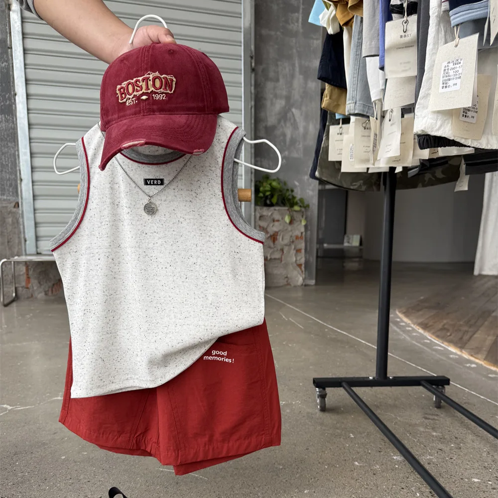 

Summer New Boys Korean Style Letter All Match Sleeveless Top 2026 Children Clothing Boys Fashionable Casual Elastic Vest