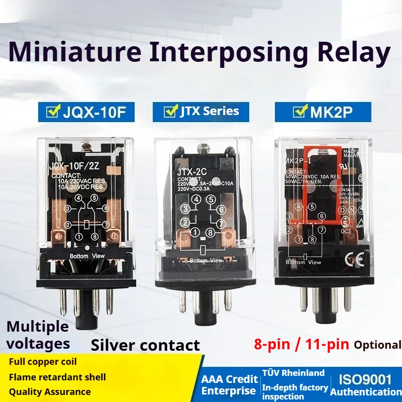 JQX-10F JTX-2C Small Neutral Type JTX-3C Electromagnetic Intermediate Relay AC220/AC110/AC24/AC380/DC12/DC6V Round 8/11 Pins