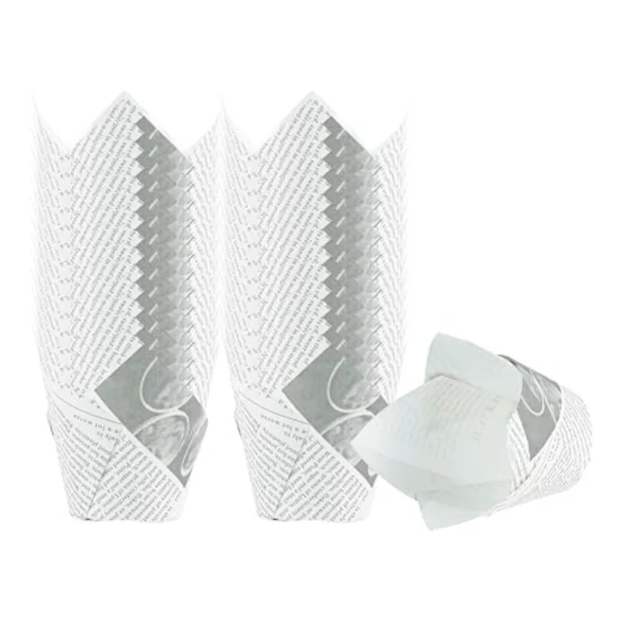 Panificio.7 Moldes para hornear 200 unidades, tipo tulipán para cupcakes, aptos para horno y congelador, de papel negro y blanco, desechables, con diseño de periódico.