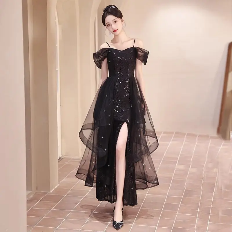 

Sling Black Evening Dress for Women 2025 New Versatile Elegant Sexy Dress