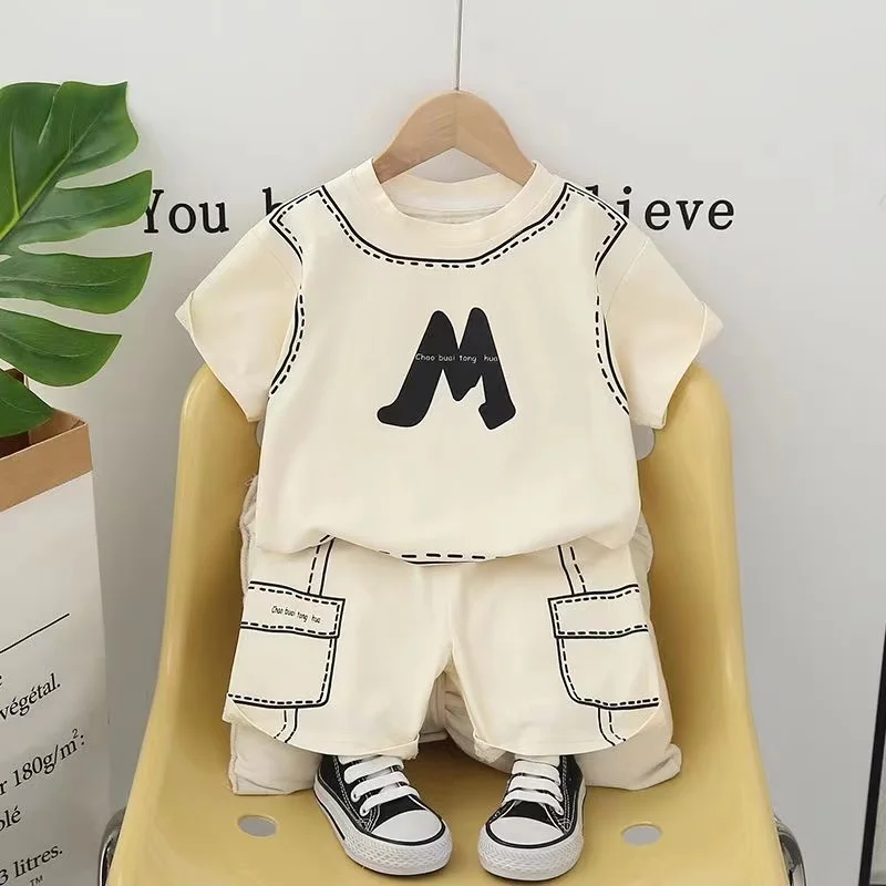 

Children's Clothing Boys' Summer Round Neck Handsome Set 2024 Summer New Item Boys and Girl Treasure Round Neck Two-piece Set