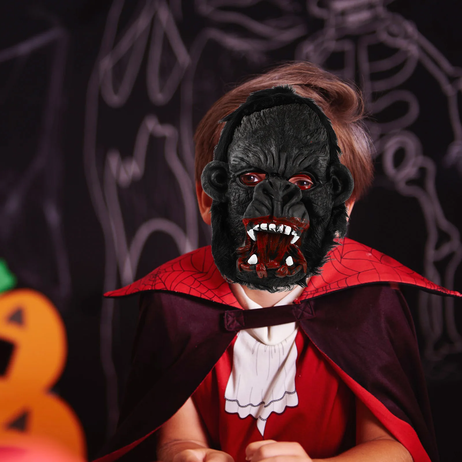 مجموعة قفازات رأس Orangutan قناع الغوريلا قفازات زي المكياج للهالوين حفلة تنكرية مستحلب مضحك مخيف