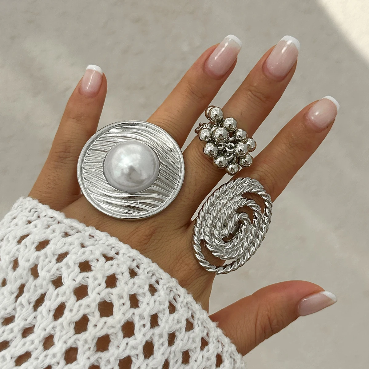SHIXIN Unique Creative Large Petal Flower Open Rings for Women Punk Geometric Adjustable Finger Ring Party Jewelry Steampunk