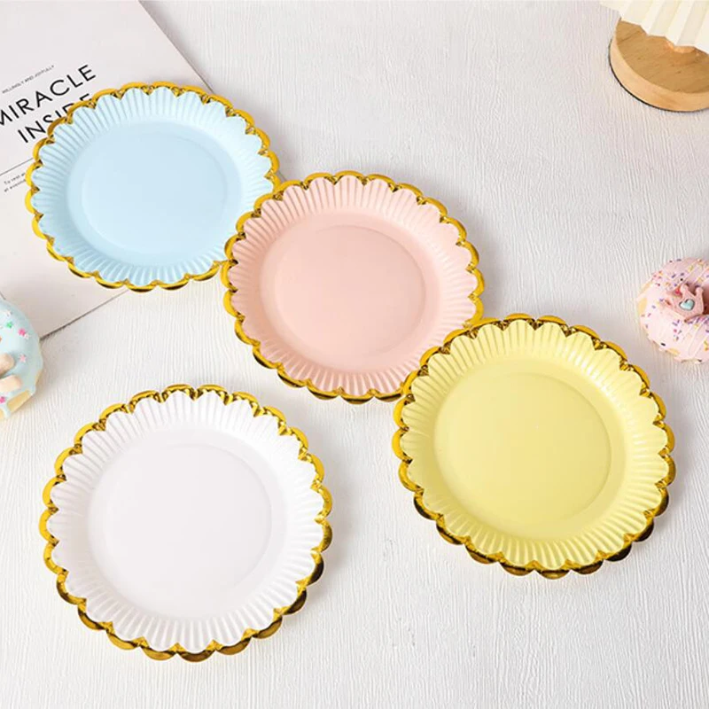 10pcs white/yellow/Blue/Red Solid Disposable Tableware Set Party Supplies Paper Plates Cups Wedding Birthday Party Decor Adult F