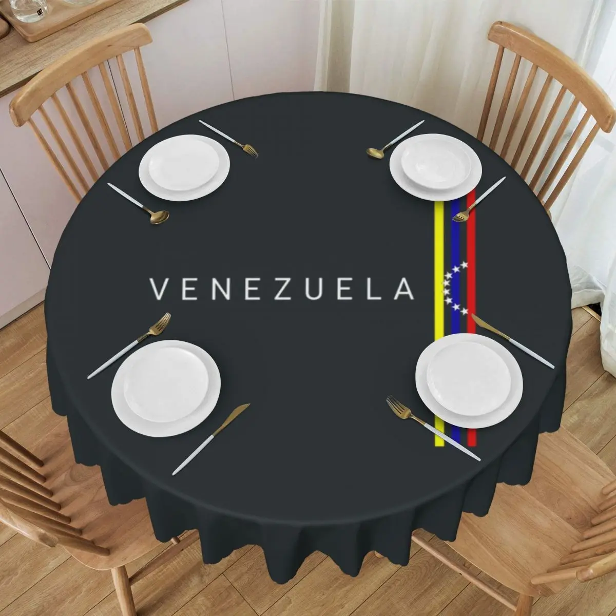 Round Fitted Flag Venezuela Table Cloth Waterproof Tablecloth 60 inches Table Cover for Kitchen Dinning