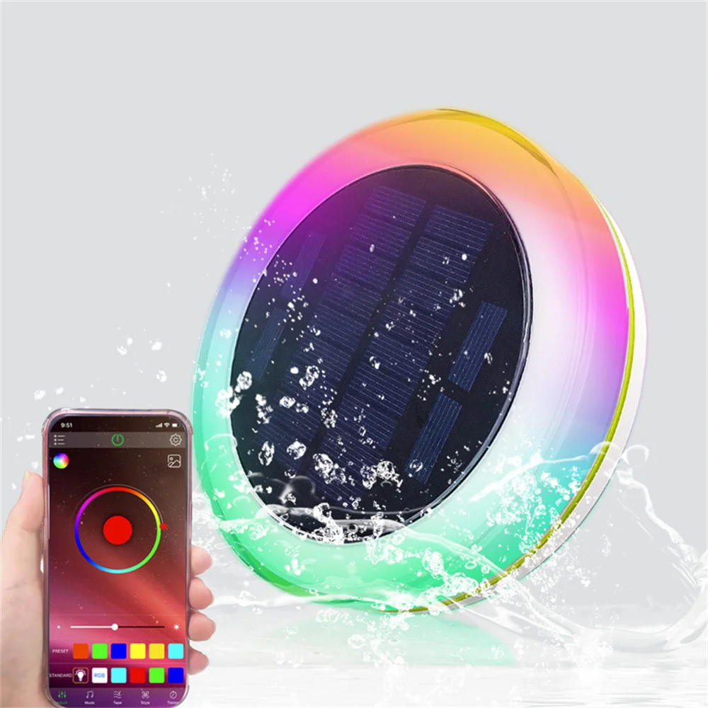 Solar Floating Pool Lights RGB Color IP68 Waterproof Outdoor Garden Decoration By App Control for Holiday,Party