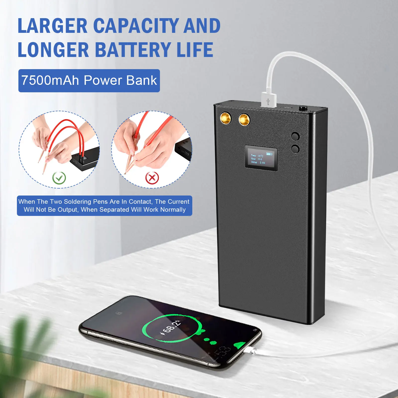 

Mini Digital Spot Welder LCD Screen 7500mAh 70 Gears Adjustable Spot Welding Machine 18650/26650/32650 Battery 5M Nickel Sheet