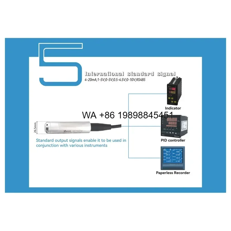 Wmwmnu IP68 Submersible Water Level Sensor Probe 10m Vented Cable Attached 0.5%FS Accuracy 24V DC Power Supply for Industrial