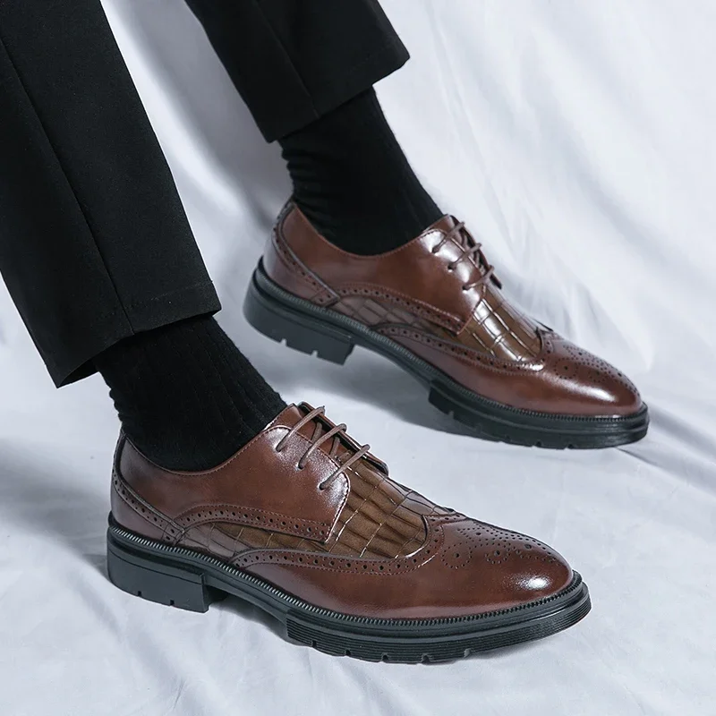 Chaussures de marche en cuir pour hommes, Oxfords à plateforme, optique à enfiler, chaussures derby pour hommes, mocassins décontractés, chaussures provoqué confortables