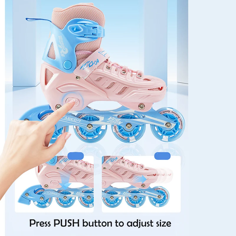 زلاجات مضمنة قابلة للتعديل للأطفال والكبار ، عجلات PU ، زلاجات دوارة خارجية ، قوس من سبائك الألومنيوم ، إضاءة كاملة