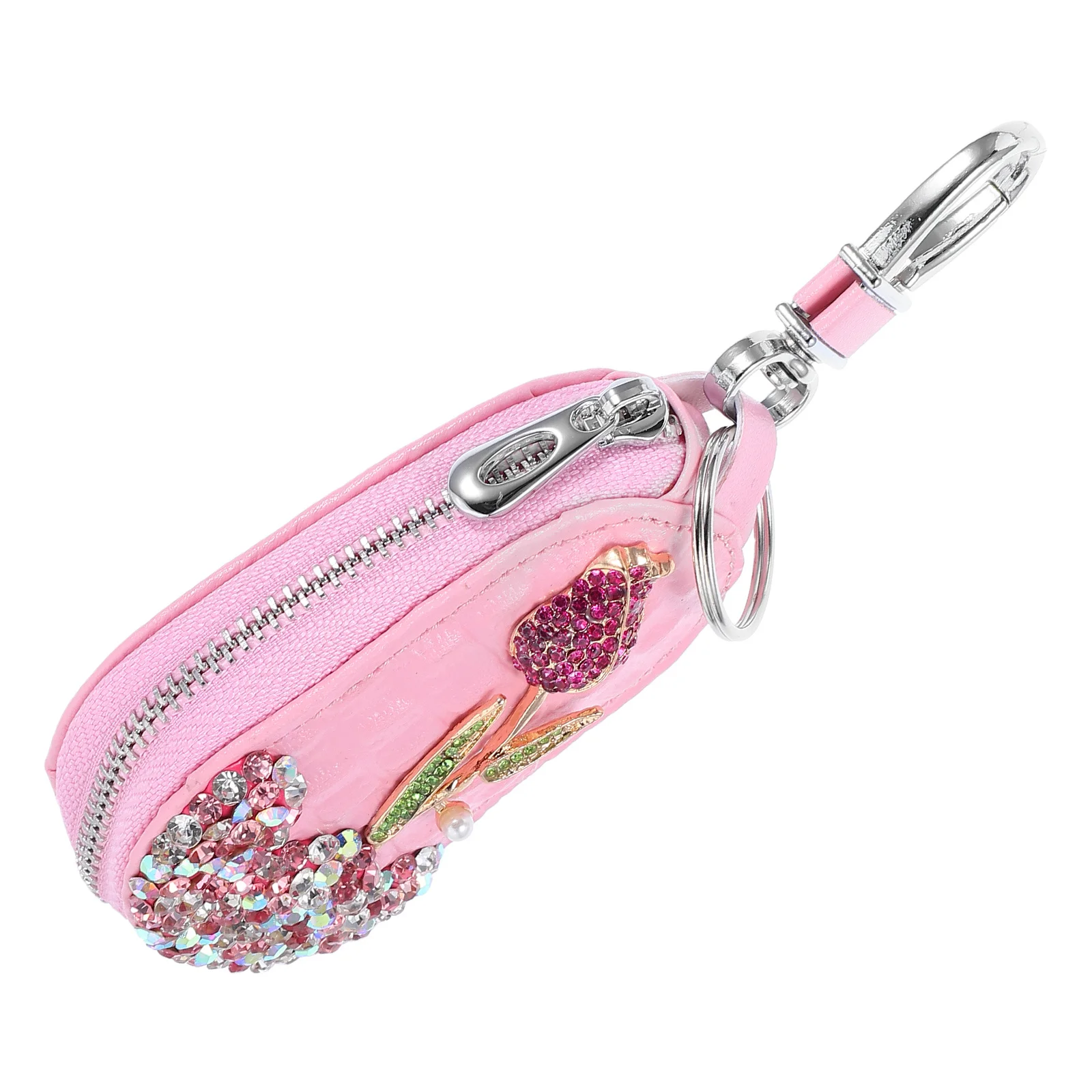 

Сумка для ключей от машины со стразами, блестящий брелок для ключей с цветком розы, портативный чехол, держатель для ключей, автомобильный чехол для пульта дистанционного управления, аксессуар