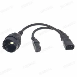 IEC320 C14 Plug 3-Prong Male Power Cable Cord AC Power Adapter to C13 + Germany Type Female Socket Y Splliter Power Cord