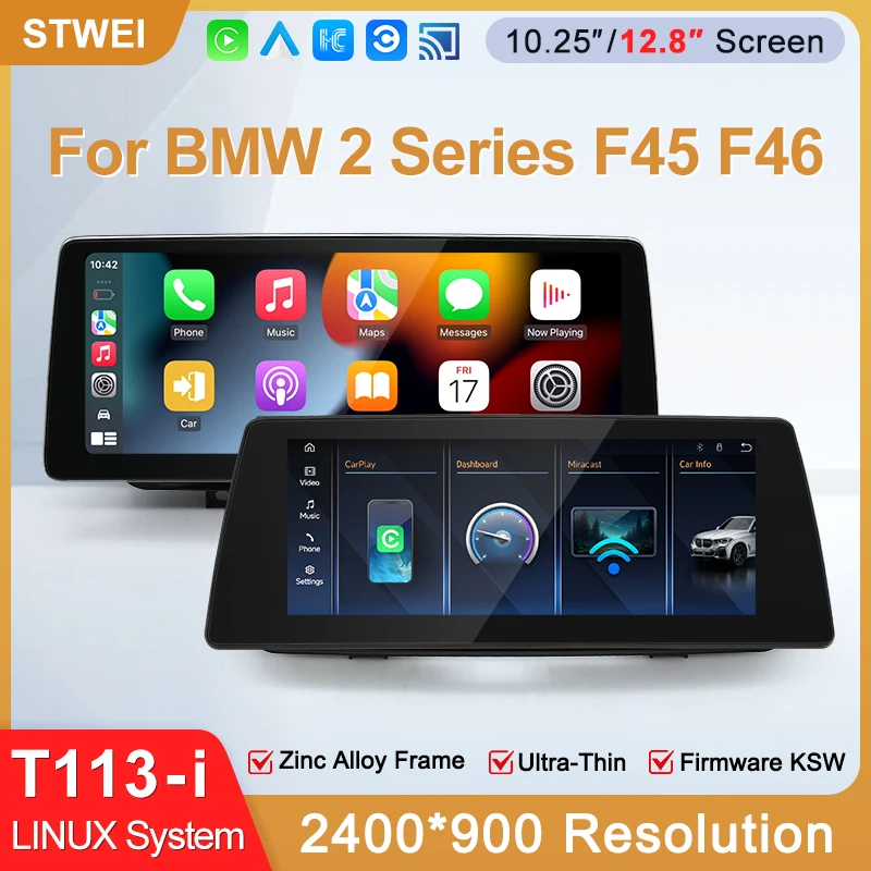STWEI 2026 Neues Slim-Screen-Linux-System 12,8 Zoll 2400x900 Auflösung für BMW 2er F45 F46 Kabelloses CarPlay Auto-Player KSW