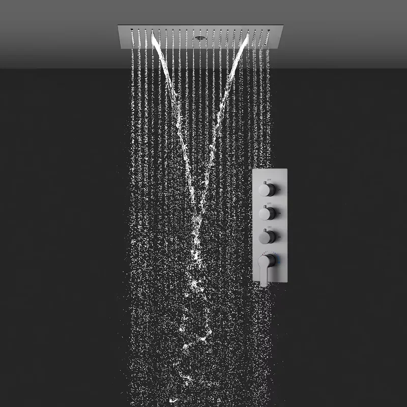 Bathroom Rainfall Waterfall Column Mist Shower Head Set Thermostatic Smart Grey Shower Set