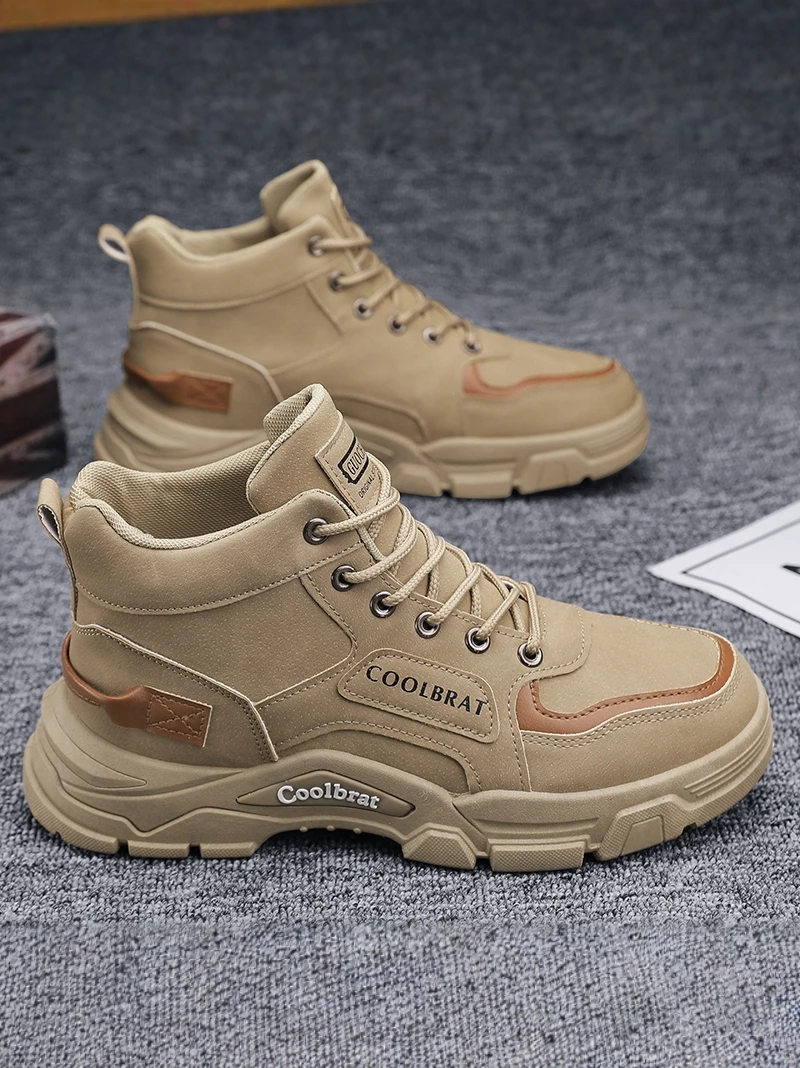 

Men's High-Top Boots Waterproof Anti-Slip Workwear Shoes Leisure Casual Style round Toe Rubber Outsole Pure Color