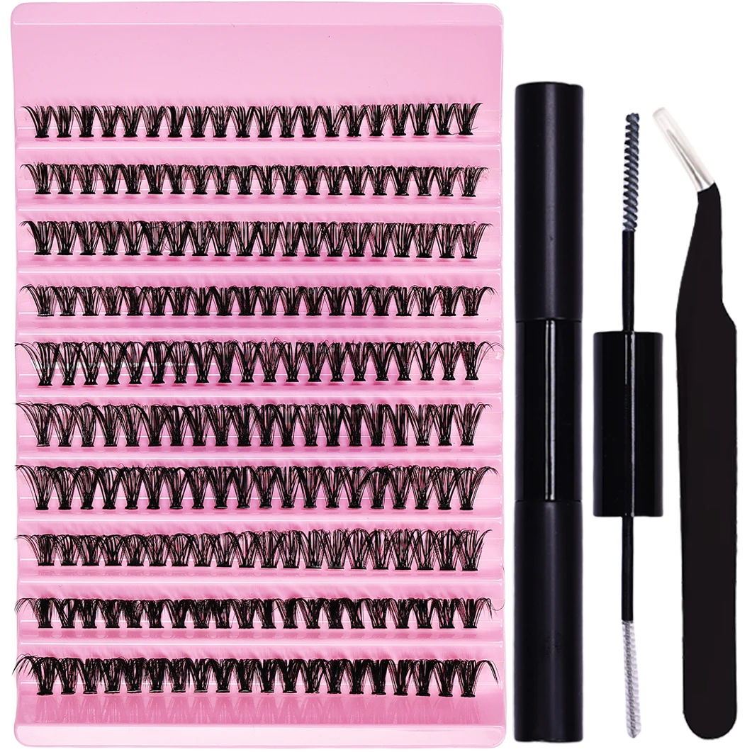 طقم وصلات الرموش، 200 قطعة من مجموعة الرموش الفردية D Curl، أطوال مختلطة مع ملاقط ولاصقة للاستخدام في المنزل