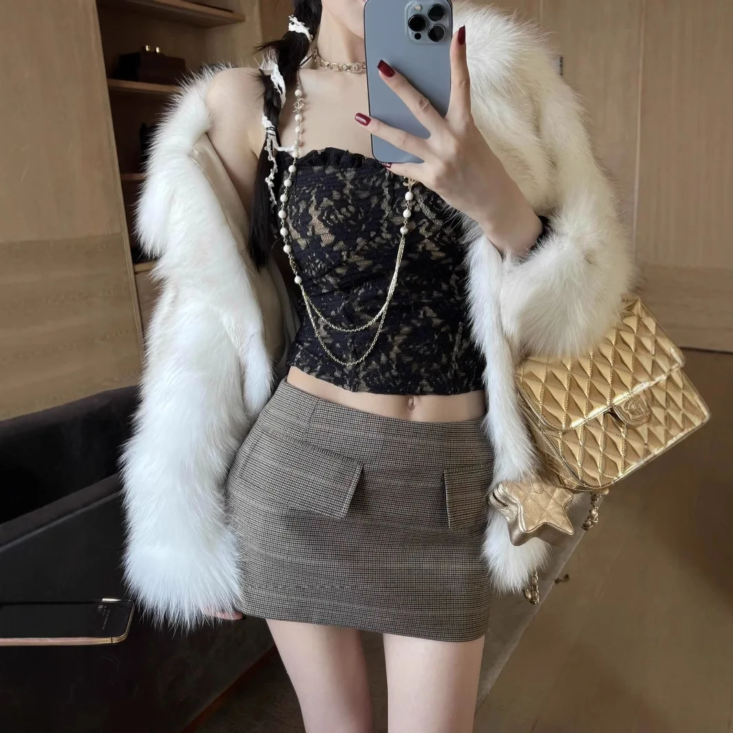 

customized women adult fashion clothing soft skin friendly elastic base vest embroidered lace ruffle edge temperament suspender