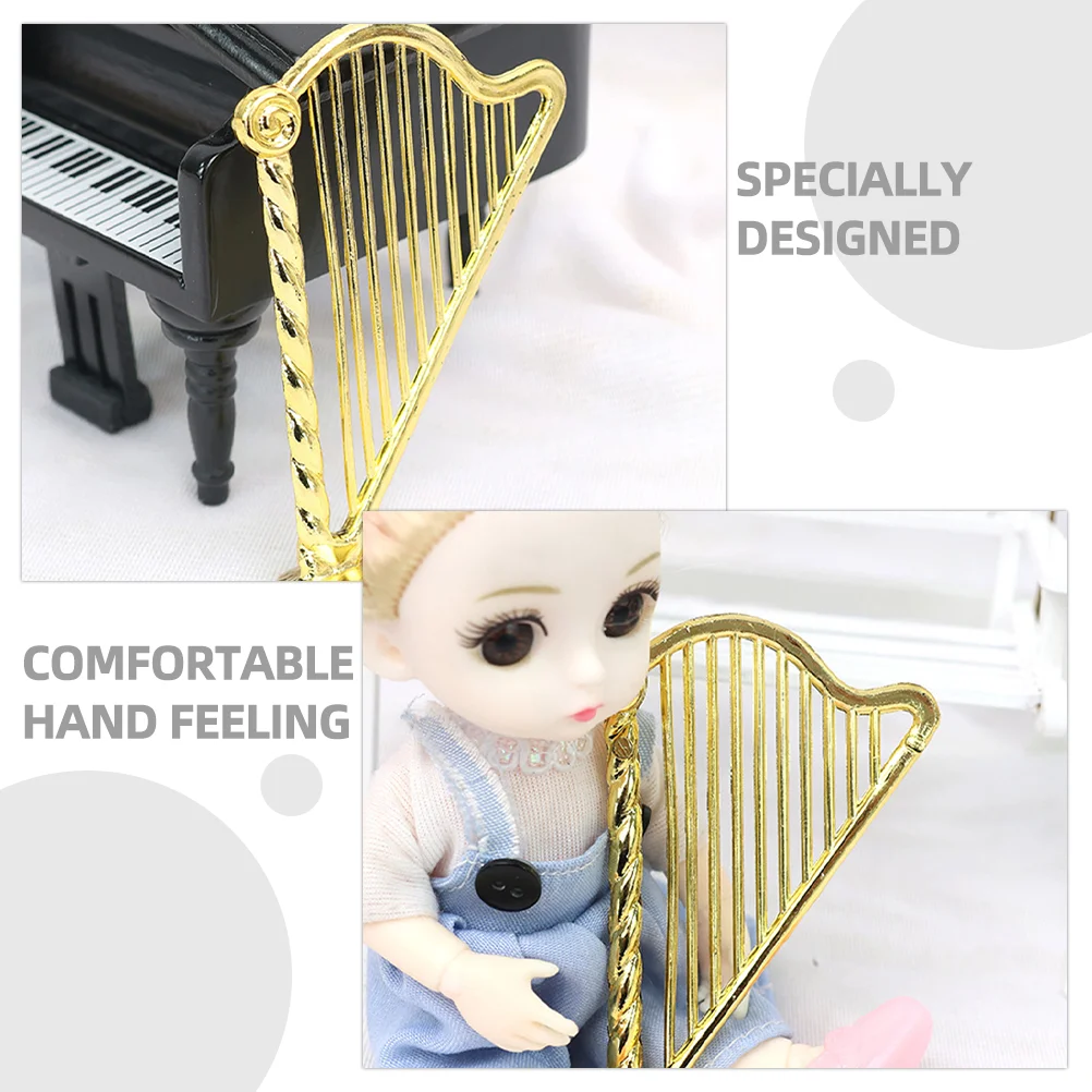 Simulation Toy Musical Instrument Mini Harp Work House Dollhouse Plastic Harpsor Decorative