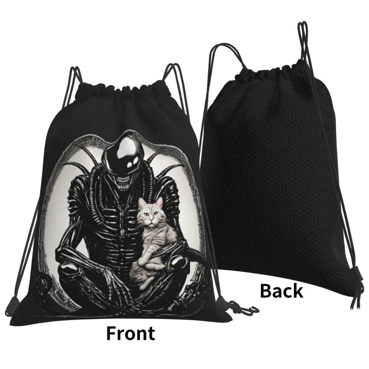 Xenomorph And A Cat Backpacks Fashion Drawstring Bags Shoes Bag Book Bags for Travel Students