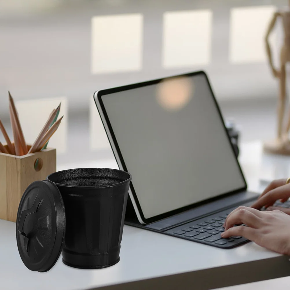 

2Pcs Desktop Iron Trash Can Simple Design Tiny Garbage Bin for Bedroom Kitchen Office Household Waste Container Reusable Easy