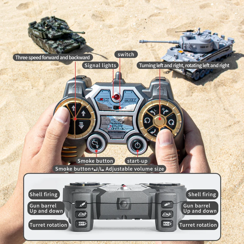 RC M4a3 탱크 슈팅 물공, 흡연 적외선 리모컨 탱크 장난감, 군사 모델 진동 반동 소리, 소년 선물