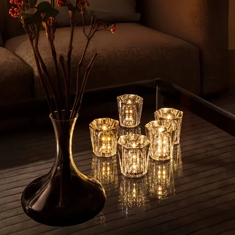 كريستال الماس ضوء الليل مطعم طاولة بار ضوء جو ضوء غرفة نوم السرير الجدول مصباح مصباح رومانسي قابل لإعادة الشحن #5