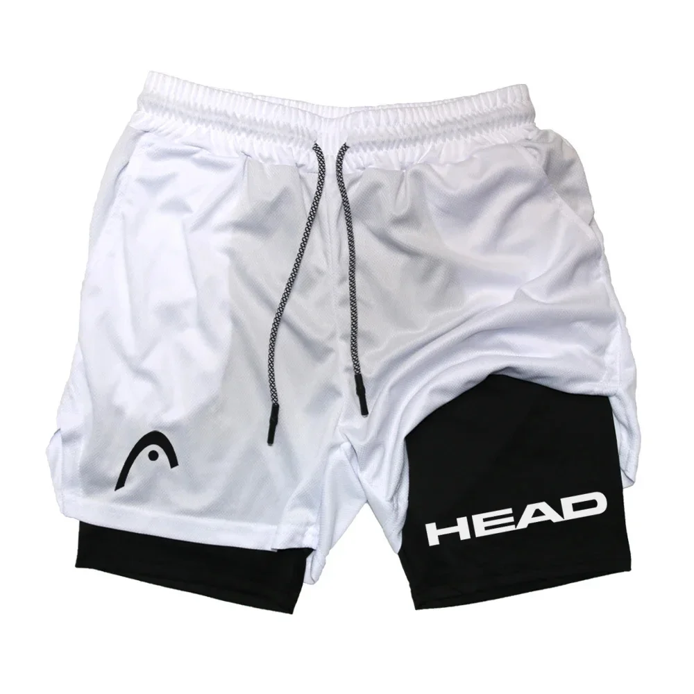 Anime letter running shorts men's fitness training two in one sports fast drying exercise jogging double-layer running shorts
