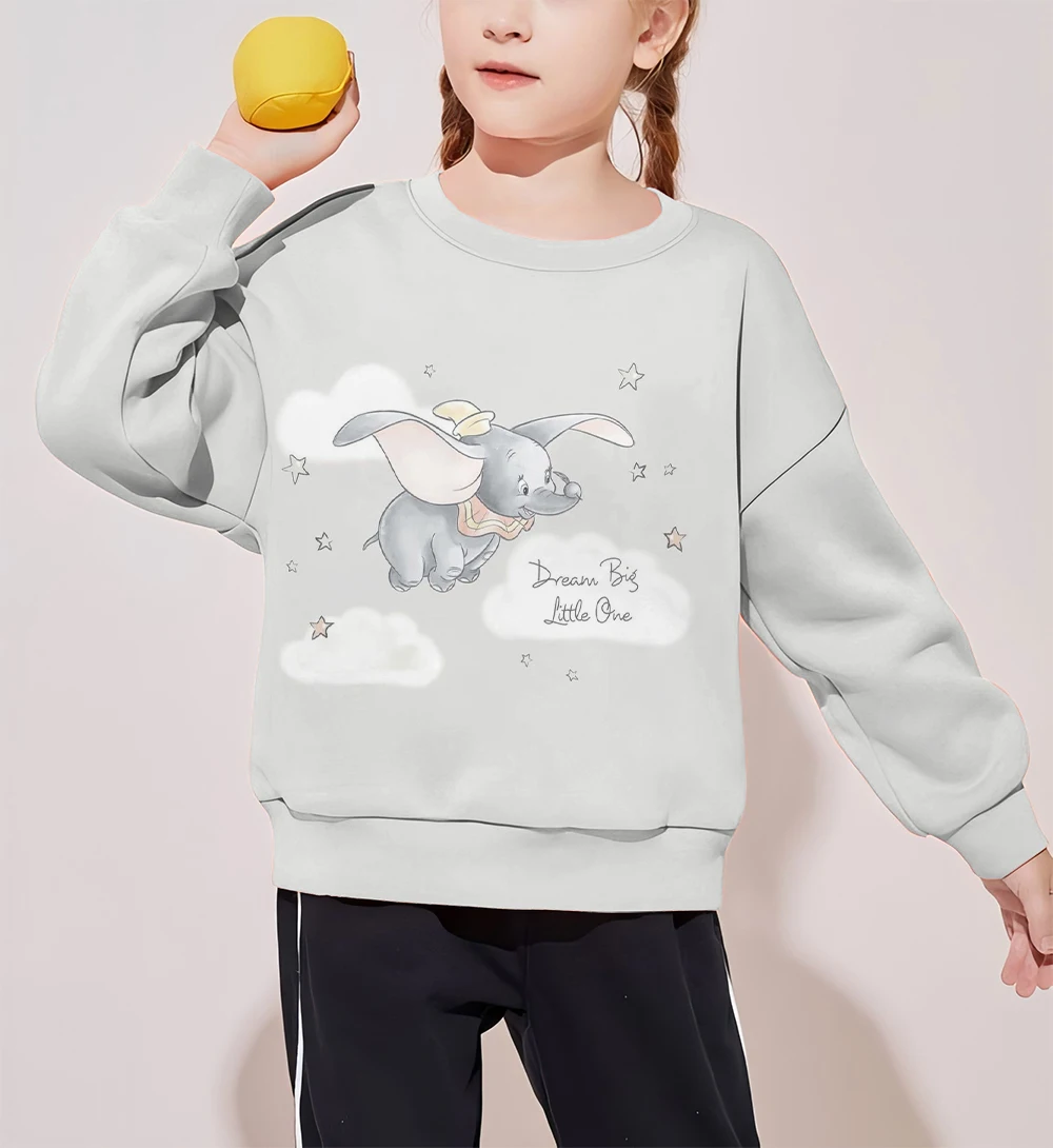 Cute Dumbo Pattern Print Disney Children Pullover Girls All-match Autumn and Winter Round Neck Sweater Home Casual