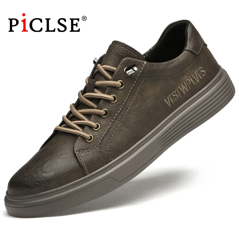 PICLSE Luxury Brand Genuine Leather Men Shoes British Style Trend Comfortable Casual Shoes Moccasins Men Flats Shoes